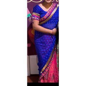 Royal Blue and Hot Pink Sari